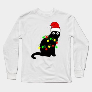 black cat christmas lights Long Sleeve T-Shirt